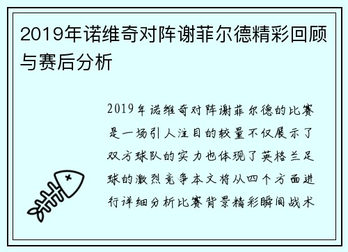 2019年诺维奇对阵谢菲尔德精彩回顾与赛后分析